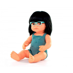 Muñeca asiática con gafas 38cm. MINILAND